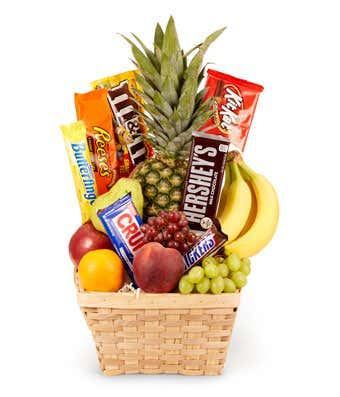 Fresh Fruit and Chocolate Candy Gift Basket